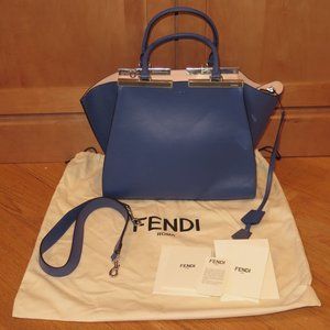 Fendi Vitello Dolce Petite 3 Jours Tote Neon Blue